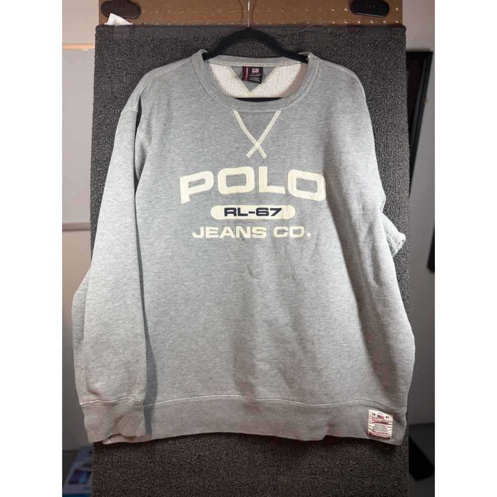 Polo Jeans Co. Sweatshirt Mens XL Gray Ralph Lauren RL-67 Fleece Pullover